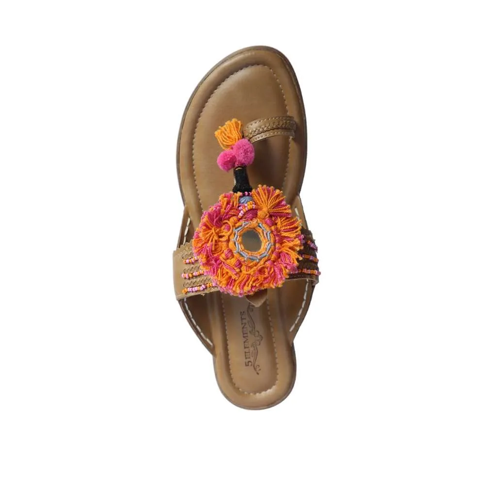 Women Kolhapuris | Red Orange Thread Embellished | Ethnic Wear