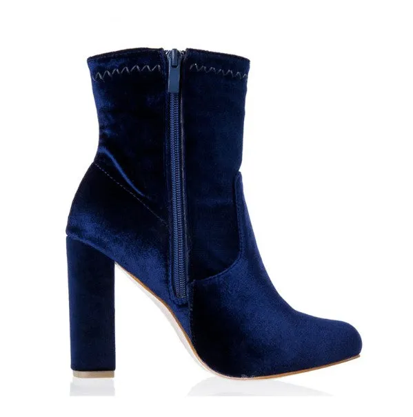 Women's Autumn/Winter Square-Heeled Velvet Ankle Boots