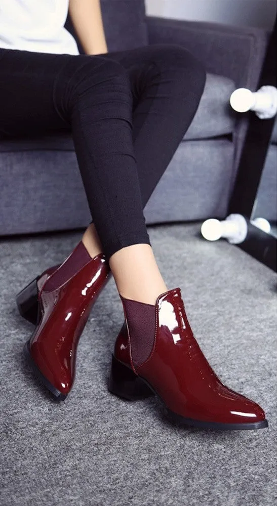 Women's Spring/Autumn Patent Leather Low-Heeled Ankle Chelsea Boots